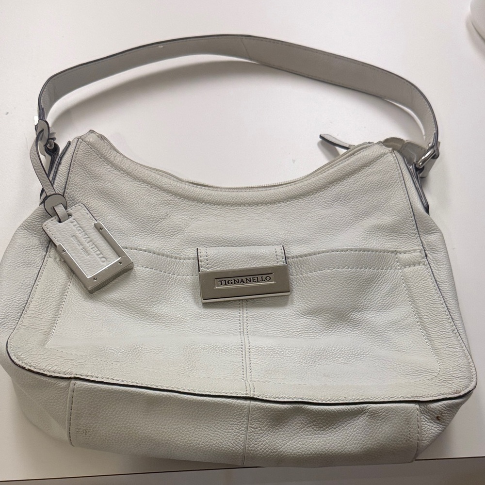 Tignanello Cream Leather Shoulder Bag